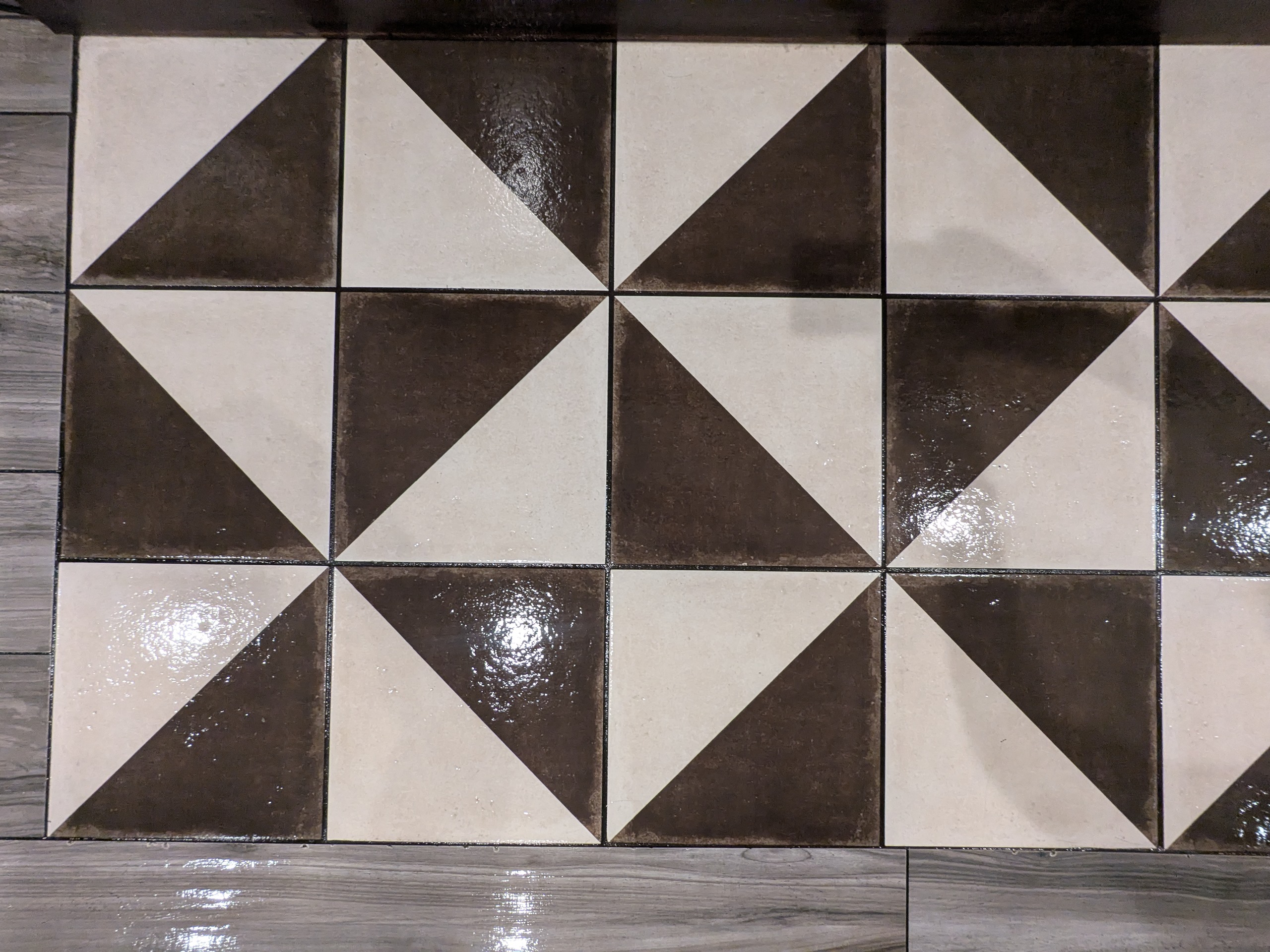 Tile floor after cleaning, glossy shine